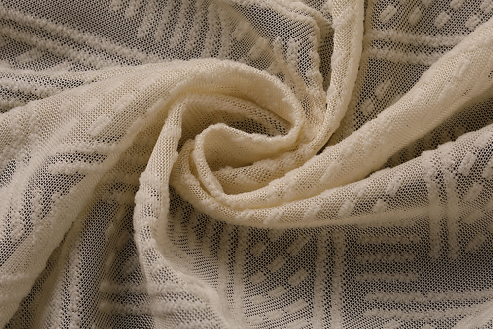 KLV-FR-023 hohe Qualität billiger Flammschutzmittel schiere Vorhänge Custom Jacquard Stoff Spitze Vorhang Stoff für Schlafzimmerfenster Hotel